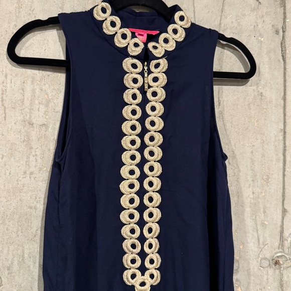 Lilly Pulitzer 0 Navy Blue Metallic Gold Jane Shift Dress Resort Beach Preppy - Picture 6 of 7